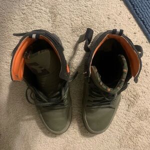 DC Striped High-Top Sneakers with Orange and Green Accents